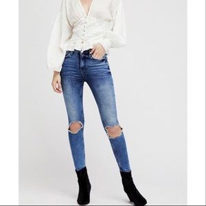 Free People High Rise Busted Knee Skinny Jeans